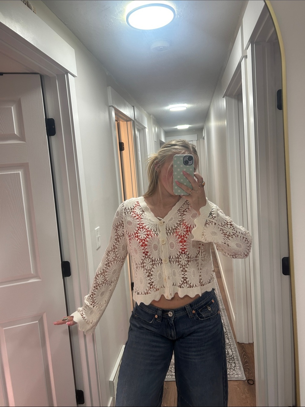 Cream Flower Crochet Sweater